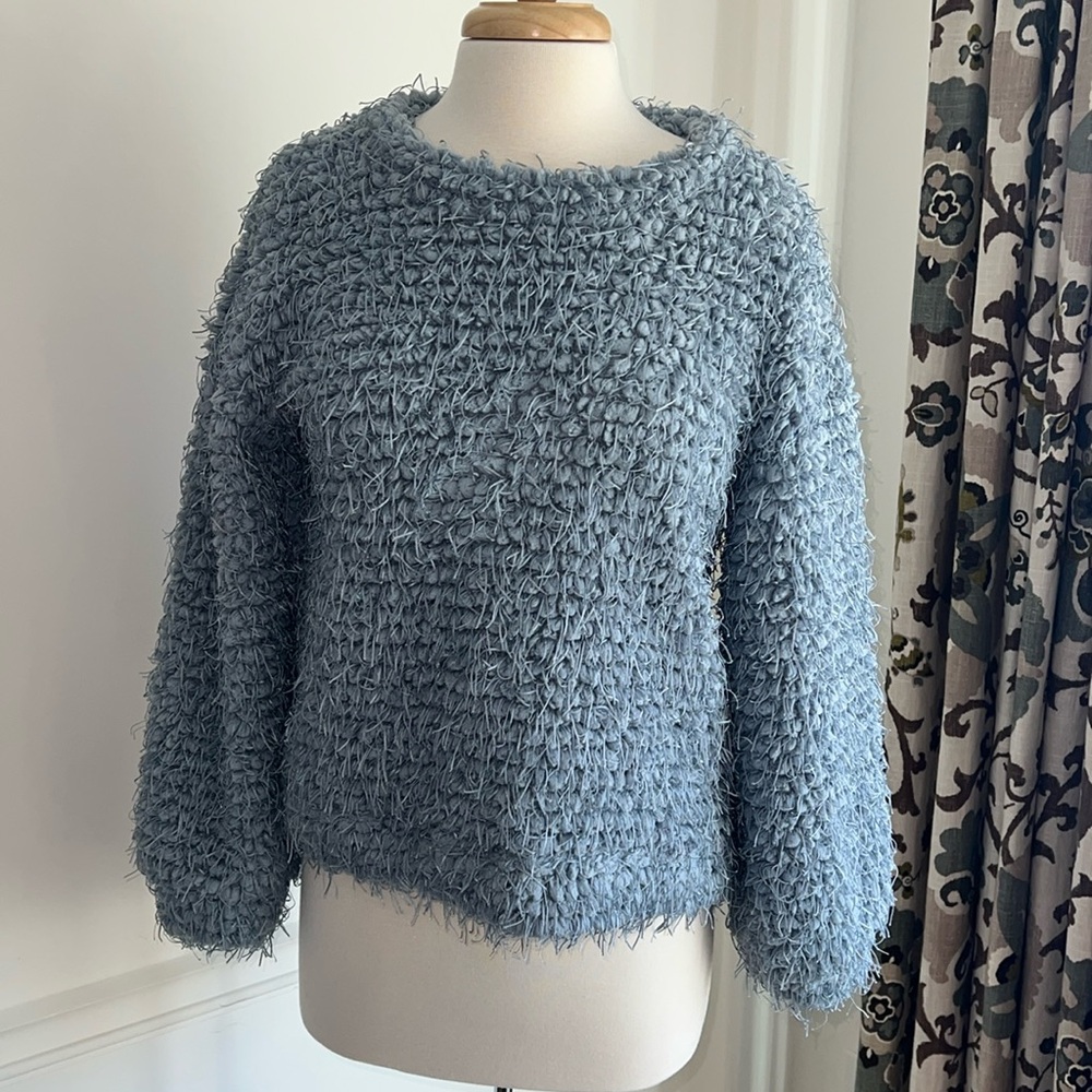 Vince Camuto blue sweater. The color is gorgeous. Size S but it is oversized.